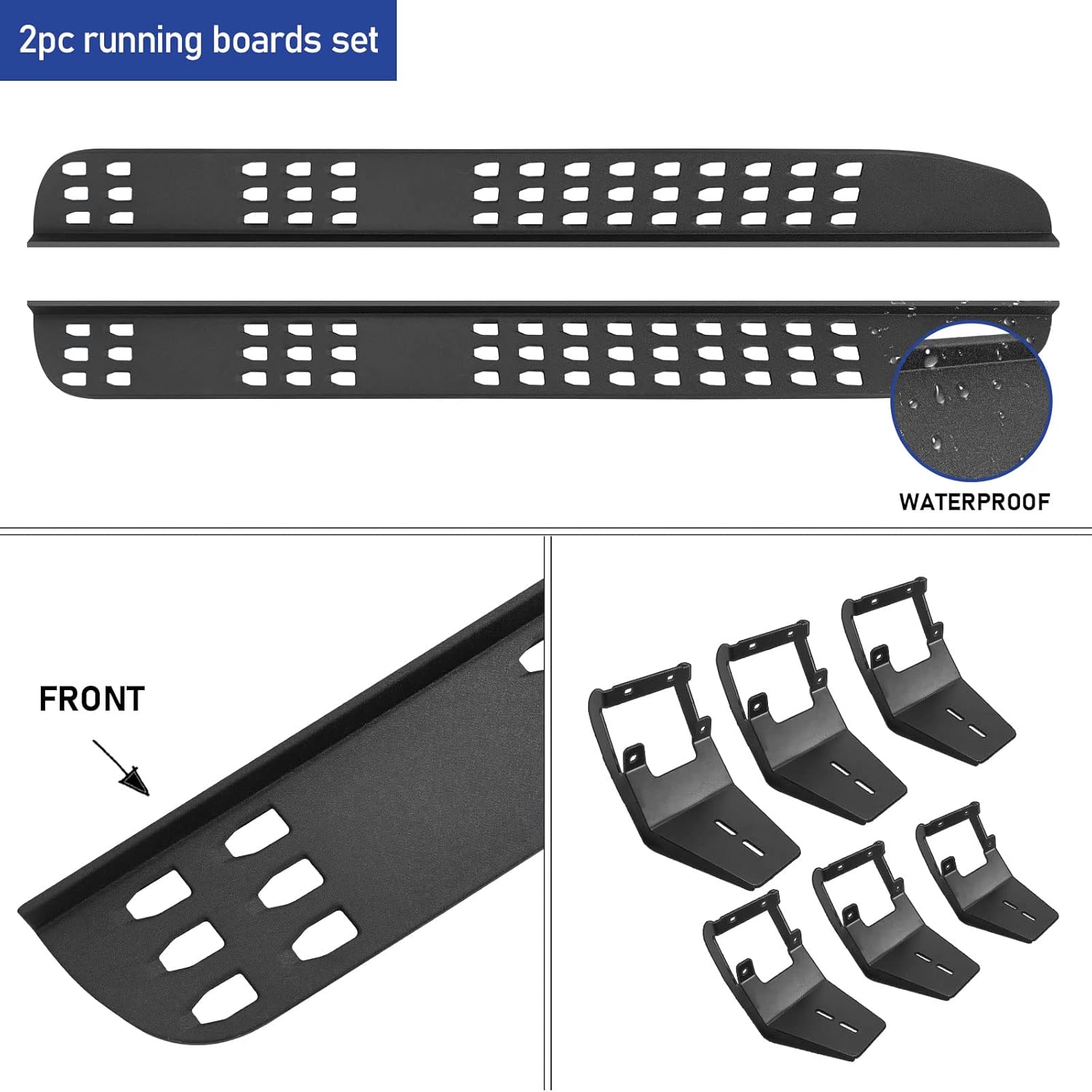 7 Inches Textured Black Powder Running Boards for Ford F150 Supercrew Cab Pickup C73685