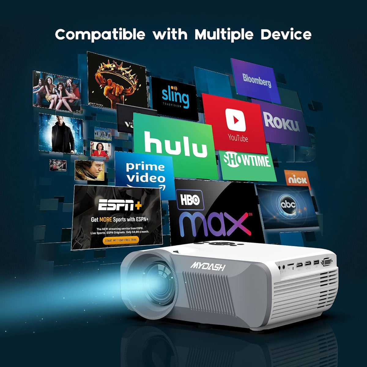 Portable WiFi Mini Movie Projector, 1080P Full HD, 2 HDMI, VGA, TF, SD, AV, Pack of 2 G907