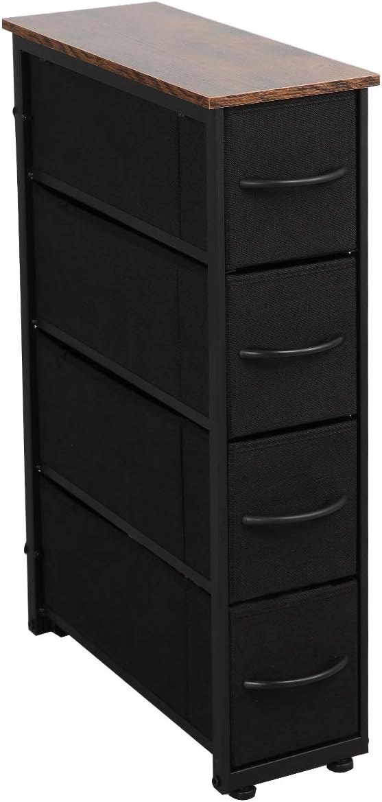 Charcoal Gray/Black 4 Drawer Vertical Fabric Dresser C1038