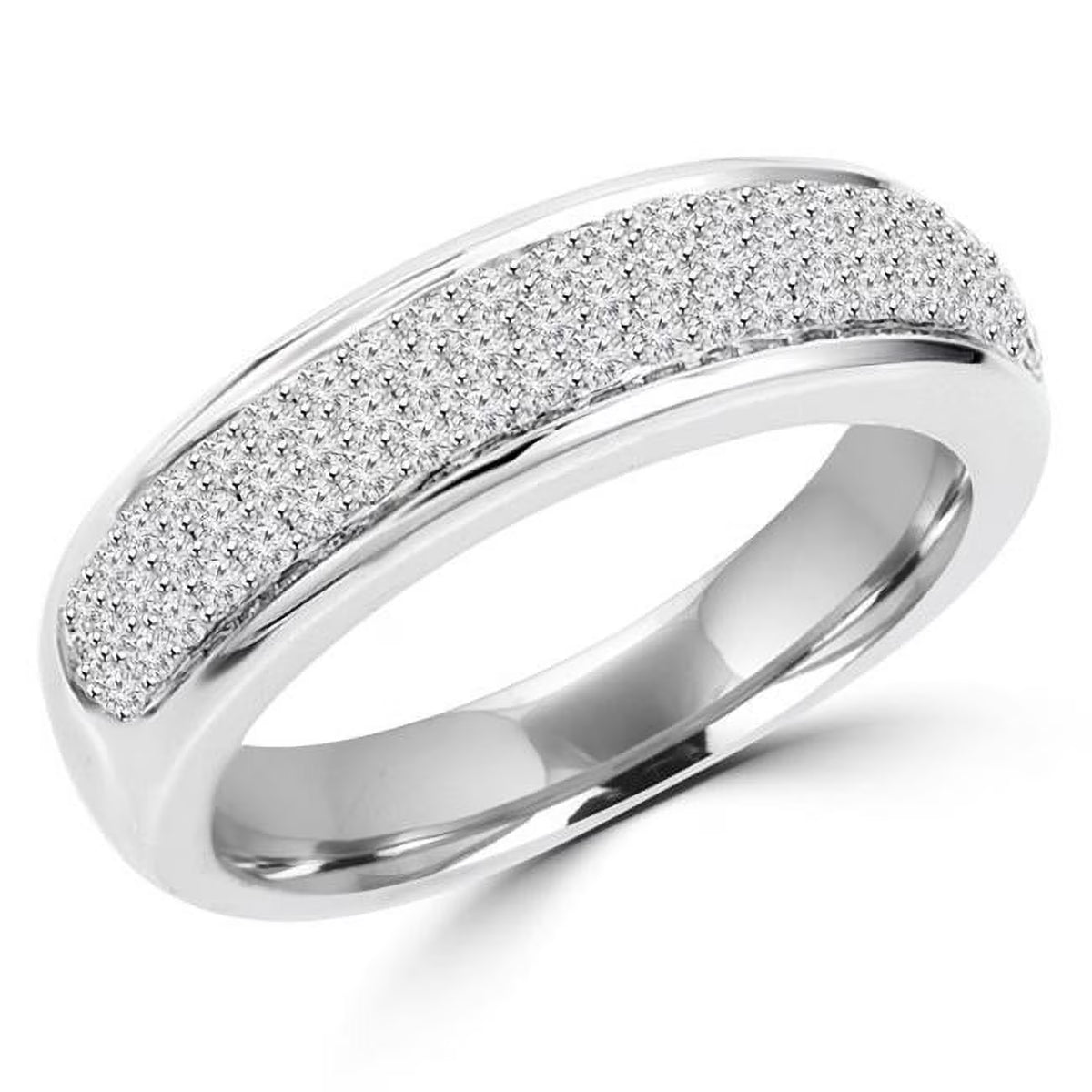 0.5 CTW Round Diamond Pave Semi-Eternity Wedding Band Ring in 14K White Gold S268