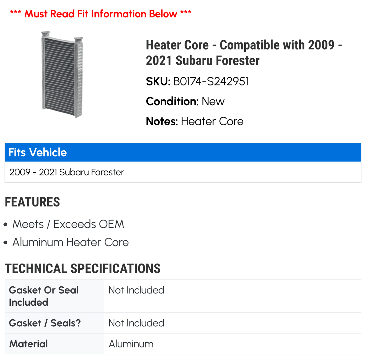 Heater Core U305